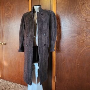 Vintage 80s Made In U.S.A Wool Billycoat Trench Coat Puff Sleeves Shoulder Accen